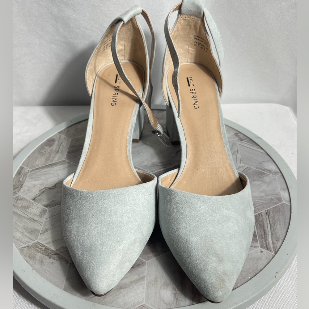 Call It Spring Aiven 400 Blue Suede Block Heel Ankle Strap Pumps Size 10